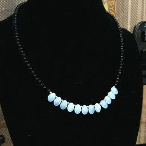 Vintage 14k GF Opalescent & Black Onyx Necklace 1/20 14k GF 16.5" length